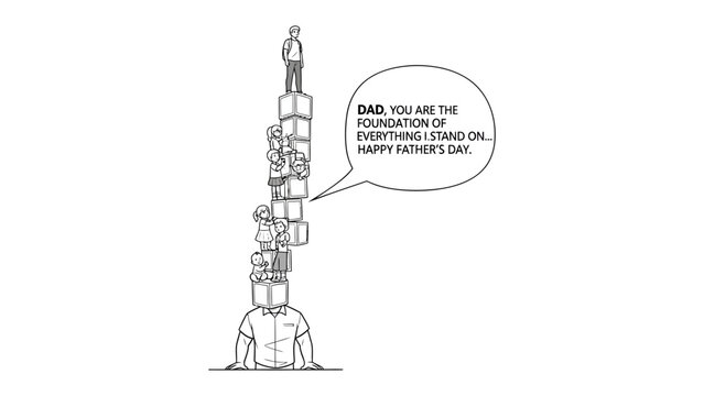 Father's Day Foundation: A poignant illustration captures a person as the bedrock of family and support, forming a pillar of love and resilience to hold the family in the speech bubble