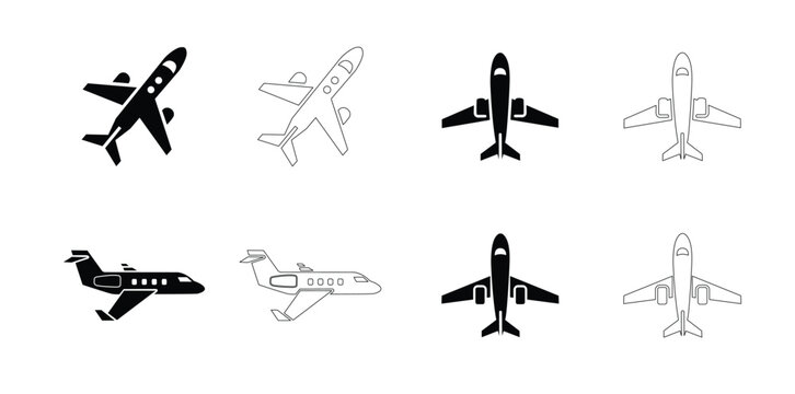 Private jet icon Set, Private jet Silhouette Vector