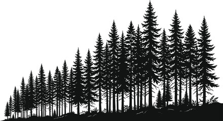 Dense Evergreen Forest Silhouette Landscape with Pine Trees for Wilderness Nature and Outdoor Graphic Design Projects © GeetaRani