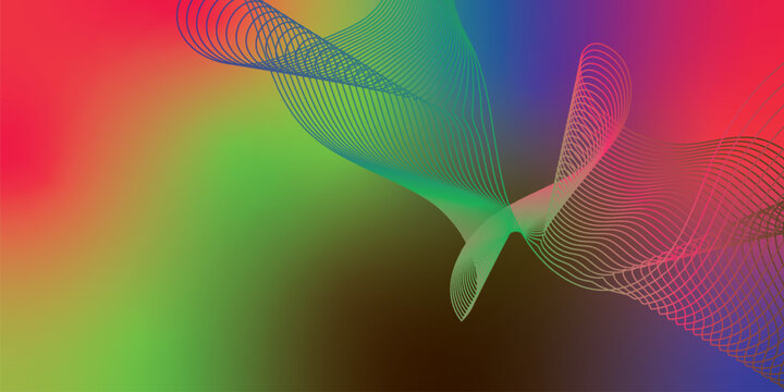 Abstract navy blue, green and DeepPink wave curves with glowing light and futuristic tech vector background