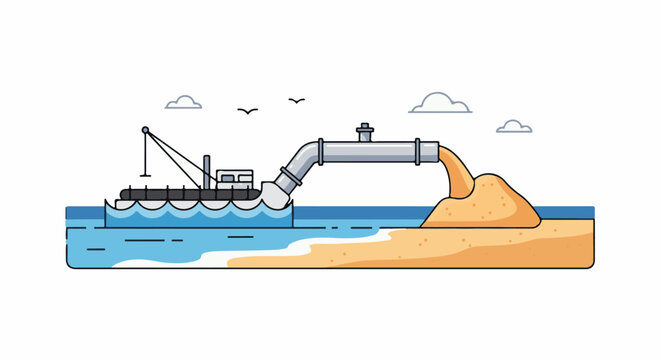 Dredger pumps sand from sea to create land