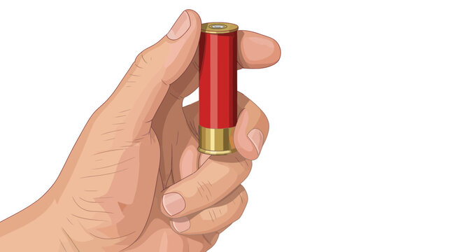 Hand Holding Red Shotgun Shell Cartridge Isolated White Background