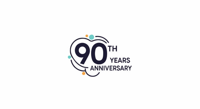 Festive 90th anniversary logo with dots and abstract design