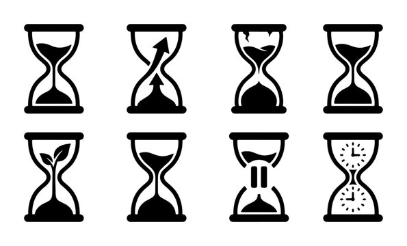 Hourglass Icons Collection: Time Management, Growth, and Progress Symbols, Vector Set for Business and Concept Design