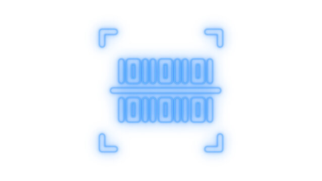 Colorful neon barcode scanner icon for product identification and digital shopping technology symbol with laser line for inventory management isolated on transparent background