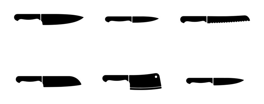 Kitchen Knife Set, Chef Knife Collection, Slicing Knife Icons, Meat Cleaver Graphics, Culinary Tools Vector Pack, Food Preparation Equipment