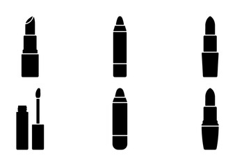 Obraz premium Cosmetics Icons Set, Makeup Vector Graphics, Lipstick and Mascara Silhouettes, Beauty Product Illustrations for Glamour and Fashion