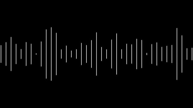 Clean white audio spectrum waveform with minimal equalizer bars for modern broadcast visuals, music backgrounds, and professional motion graphic overlays, alpha channel