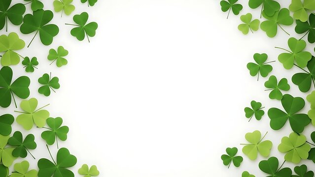 Lucky green four leaf clover border on white background