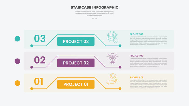 staircase ladder concept infographic outline style with 3 point template with long transparent rectangle box with line and header badge combination for slide presentation