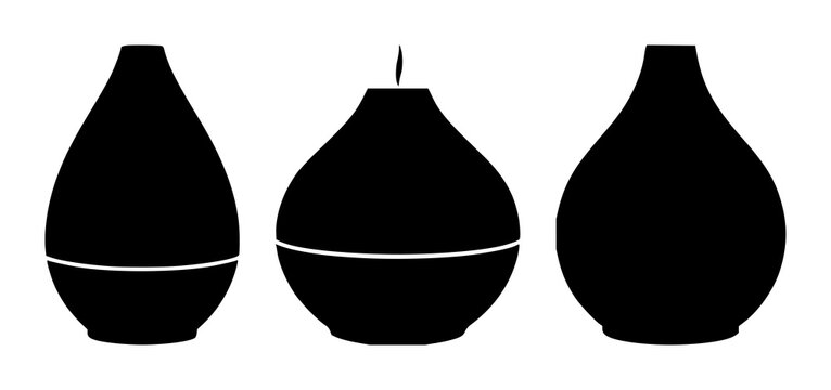 Aromatherapy oil diffuser set with solid black icon design featuring aroma, scent, therapeutic with modern and minimalist style