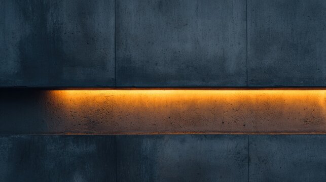 Dark textured wall with an illuminated horizontal strip emitting warm orange light in a minimalist design.