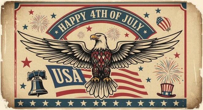 Happy independence day usa 4th of july vintage eagle patriotic illustration