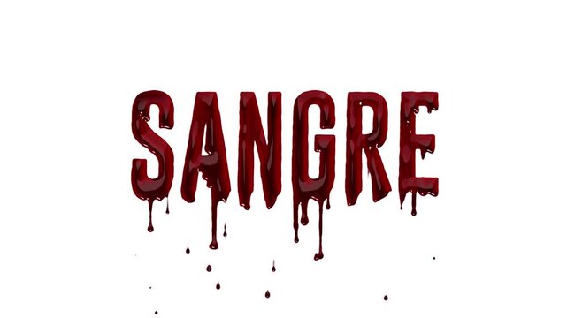 The word SANGRE dripping with a realistic blood effect, capturing a sense of horror and mystery
