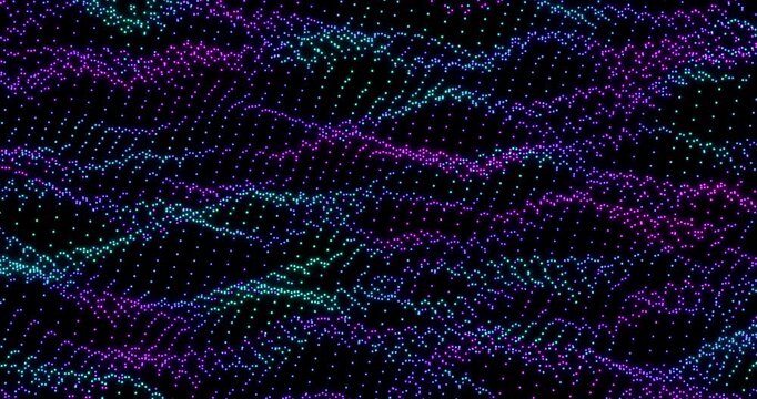Abstract colorful glowing wave. Cyber digital stylized dot art background. 4K 3D rendering loop animation.