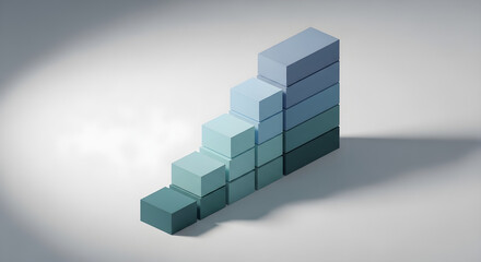 Fototapeta premium 3D stair graph showing upward trend and growth in light blue and green colors