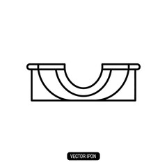 Fototapeta premium Skatepark Ramp Icon Featuring a Minimalist Half Pipe Design for Sports and Extreme Recreational Activity Line Art Style