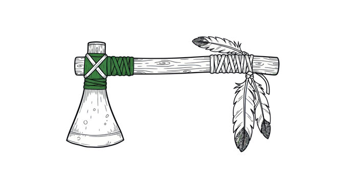Native American Tomahawk Axe with Feathers Illustration