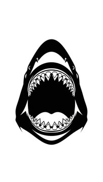 Fierce Shark Mouth Open With Sharp Teeth, Aggressive Predator, Danger Symbol