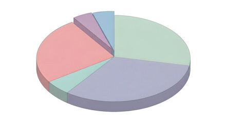 Fototapeta premium Engaging 3D pastel pie chart visually representing statistical data and analytical insights, perfect for business reports, financial breakdowns, and marketing research presentations