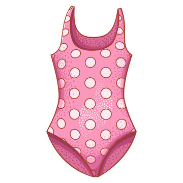 cute hand-drawn pink polkadot swimsuit illustration perfect for summer themes, beach themes, pool, etc