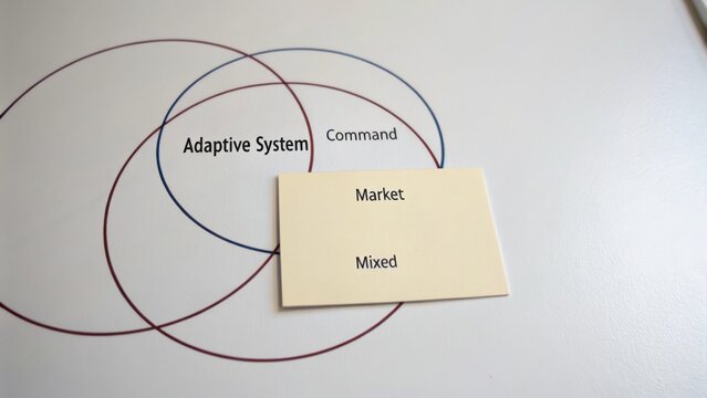 Venn diagram illustrating the concepts of adaptive system, command, market, and mixed in a professional business environment