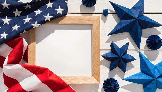 Patriotic fourth of july background with american flag and blue stars 4th of july