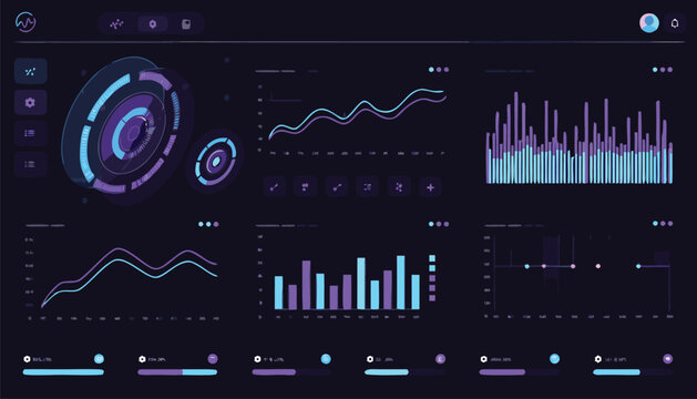 Abstract futuristic dashboard with data charts and graphs design element dashboard analytics