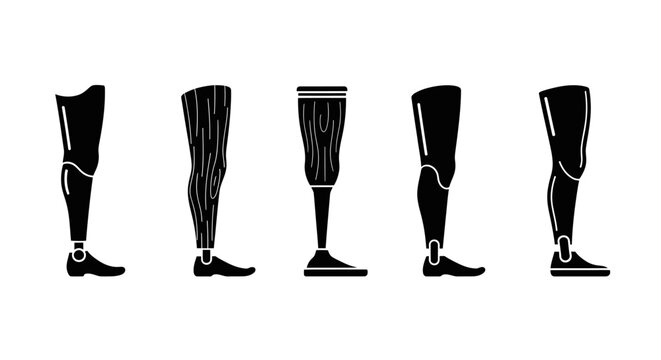Set of Black Silhouette Icons Representing Prosthetic Legs