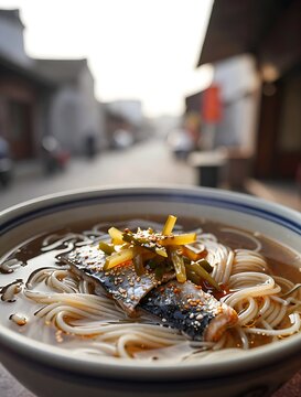 Ningbo Niang Mian noodle soup with yellow croaker and pickles