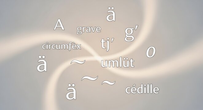 Abstract background featuring various linguistic diacritics and symbols.
