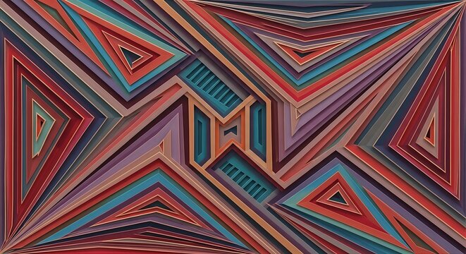 Abstract geometric pattern with layered lines and vibrant colors.