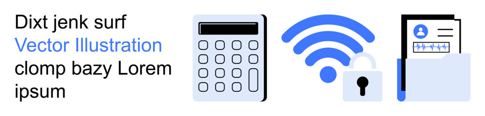 Digital security, communication, authentication, online privacy, data protection, and technology applications. Calculator, wireless with a lock and secured document. Digital security © robu_s