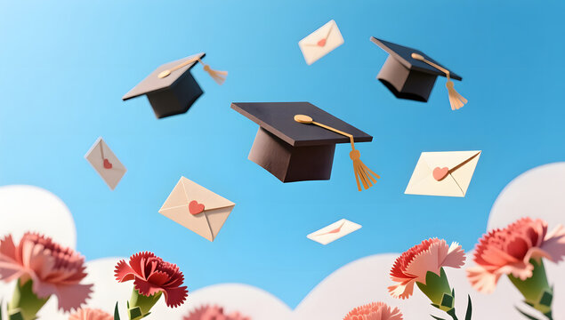 Graduation Season Hopeful Mortarboards Flying Towards the Future
