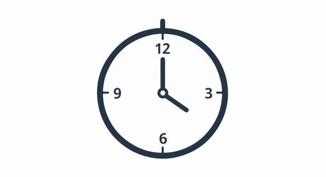 Simple graphic of a clock face showing approximately 4 o'clock