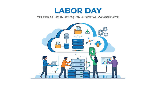 Labor Day Celebration Innovation Digital Workforce Vector Illustration Data Technology Concept