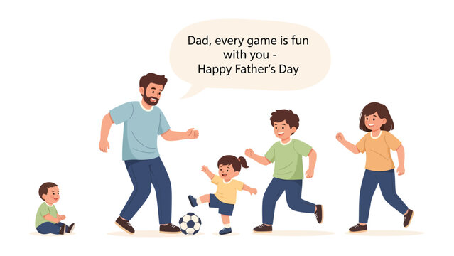 Father's Day joy: A father and his children enjoy a game of soccer, celebrating Father's Day with a ball and a joyous scene of togetherness.