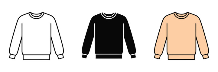 Casual Sweatshirt and Long Sleeve Shirt Icon Set, Comfortable Fleece Pullover Symbols for Winter Fashion, Apparel Branding, and Sportswear. © LEECOO