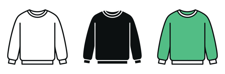 Casual Sweatshirt and Long Sleeve Shirt Icon Set, Comfortable Fleece Pullover Symbols for Winter Fashion, Apparel Branding, and Sportswear. © LEECOO