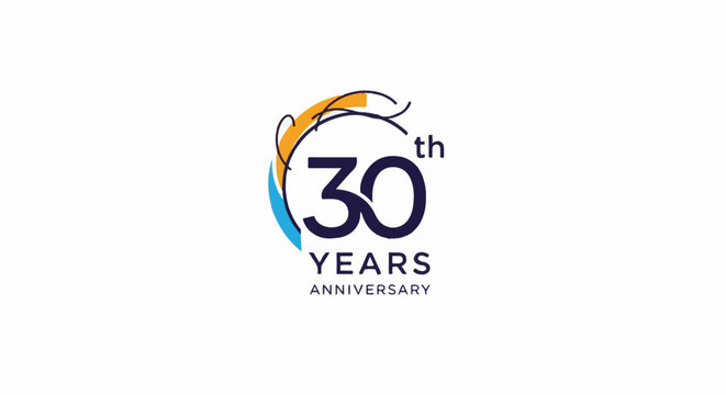 Vibrant graphic celebrating three decades of achievement with colorful arcs