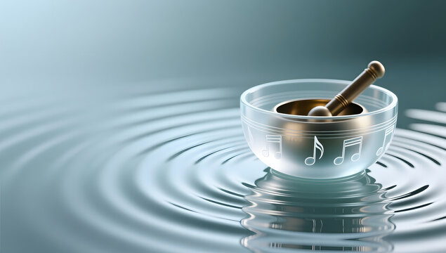 Healing singing bowl transparent notes water ripple