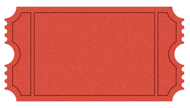 Blank vintage red paper ticket with textured and flat isolated on transparent background. Retro cinema movie carnival entry stub, event invitations, lottery raffle contests, and entertainment.