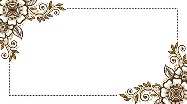 Elegant floral border design with intricate henna inspired swirls and leaves framing a blank white space for text