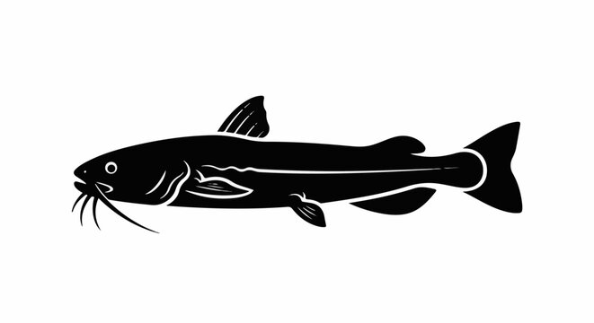 Stylized black silhouette of a catfish with prominent barbels