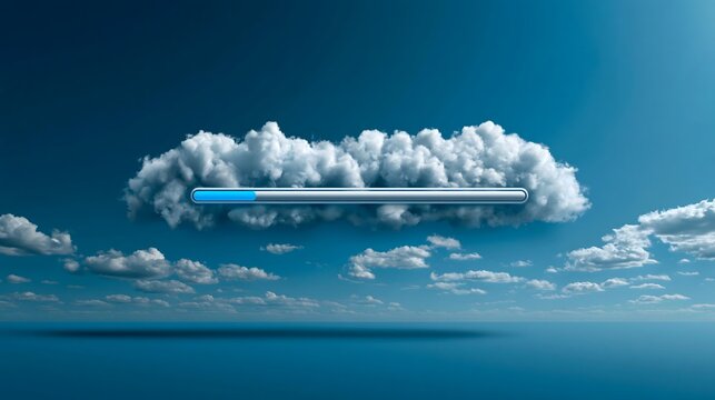 Ladebalken aus Wolken am Himmel als digitales Fortschrittskonzept