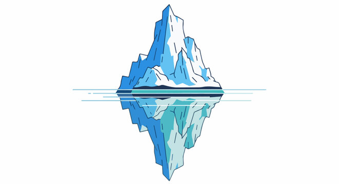 Stylized blue iceberg with reflection against white background