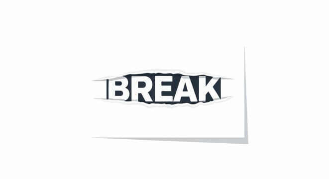Torn paper effect reveals the word "BREAK" in bold white font