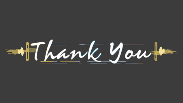 Golden typography 'thank you' message on dark background with abstract wave pattern