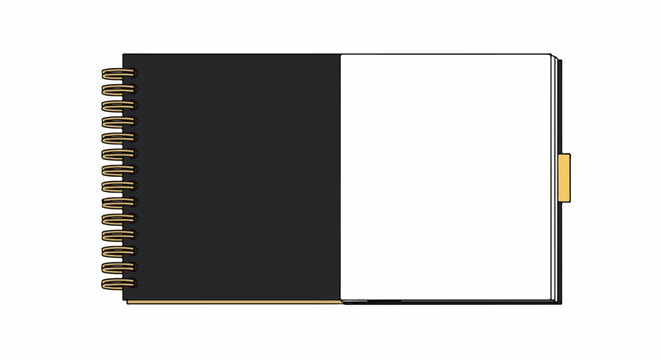 Two-toned spiral bound notebook with blank pages, one side black