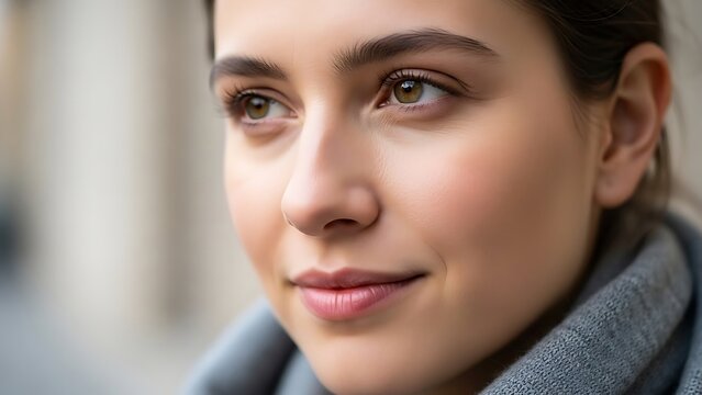 Smiling woman with brown hair portrait.